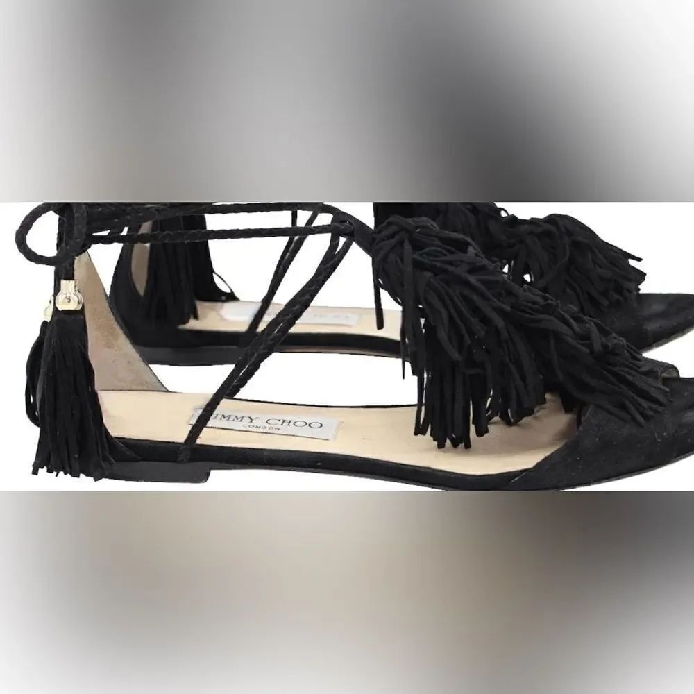Jimmy Choo Mindy Fringed Lace-Up Sandals runway flats tie up shoes open toe y2k